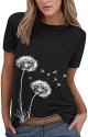 Women Summer Casual Fashion Round Neck Short Sleeve Flower Butterfly Print Tshirt Top Dressy Tops Women Chiffon