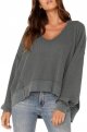 Womens Oversized Waffle Knit Sweatshirts V Neck Long Sleeve Side Slits Casual Pullover Sweatshirt Tops