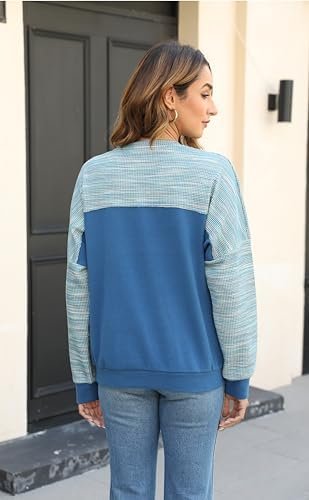 Women's Casual Long Sleeve Color Block Tops Lightweight Sweatshirts Soft Pullovers