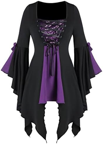 Tunic Sleeve Plus Lace Gothic Blouse Women Tops Size Tee Sequined Long Up Plus Size Tops plus Size Top Ruffle