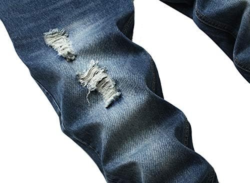 Men Ripped Jeans, Slim Fit Straight Leg, Denim Pants with Holes