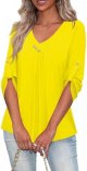 Short Sleeve Button Down Women Loose Fit Dressy Fall 3/4 Sleeve Shirts Casual V Neck Dress Tunic Tops for Women