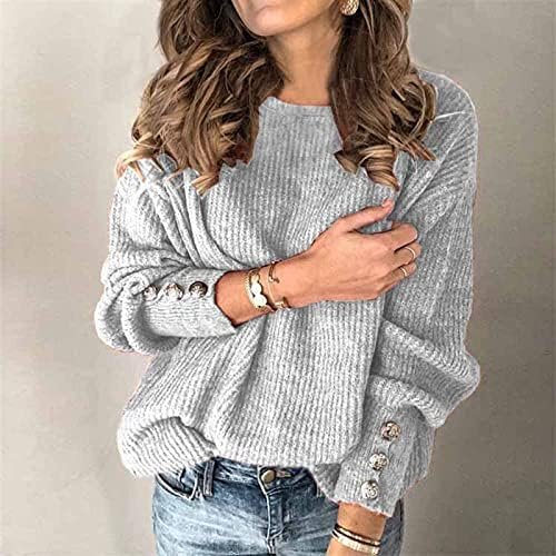 Sweater Tops Pullover Long Turtleneck Knitted Button Loose Women Sleeve Sweater Sweater Dress with Belt