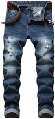 Men Ripped Jeans, Slim Fit Straight Leg, Denim Pants with Holes