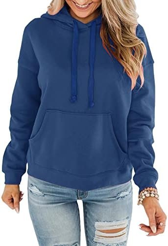 Women's Casual Hoodies Long Sleeve Solid Lightweight Pullover Tops Loose Sweatshirt with Pocket