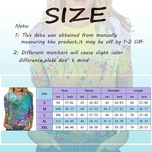 Tunic for Womens Casual Autumn Tops Floral Three Quarter Sleeve Round Neck Tee T Shirt Womens Long Sleeve Tops