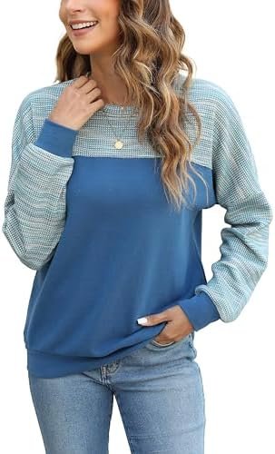 Women's Casual Long Sleeve Color Block Tops Lightweight Sweatshirts Soft Pullovers