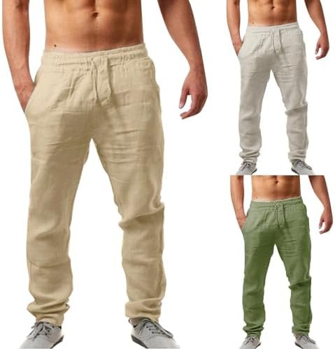 Men Pants Chino Cargo Pants Fashion Cotton Linen Casual Trousers Flat Front Pants Summer Wicking Big and Tall