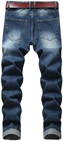 Men Ripped Jeans, Slim Fit Straight Leg, Denim Pants with Holes