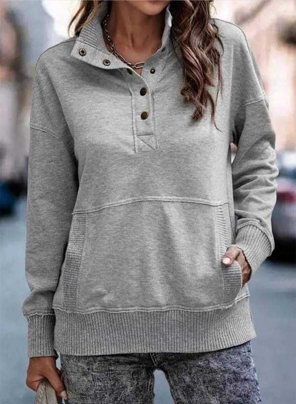 Womens Sweatshirt Casual Long Sleeve Lightweight Sweatshirts Button Loose Pullover Tops