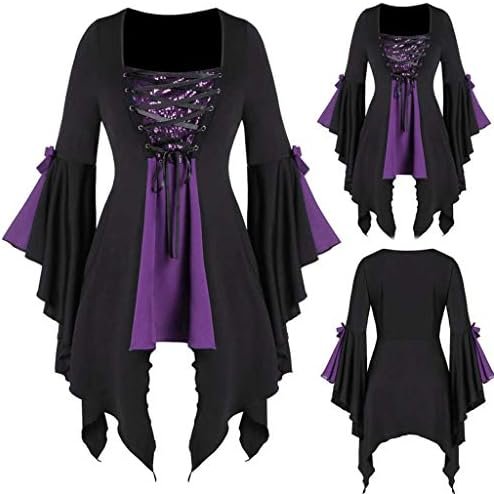 Tunic Sleeve Plus Lace Gothic Blouse Women Tops Size Tee Sequined Long Up Plus Size Tops plus Size Top Ruffle