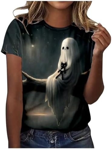 Halloween Women's Print Short Sleeved Crew Neck T Shirt Top Womens Dressy Casual Clothes