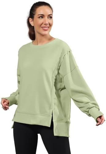 Womens Oversized Sweatshirt Side Slit Long Sleeve Pullover Slouchy Fit Tops