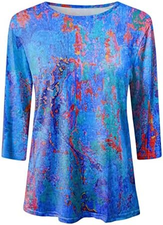 Tunic for Womens Casual Autumn Tops Floral Three Quarter Sleeve Round Neck Tee T Shirt Womens Long Sleeve Tops