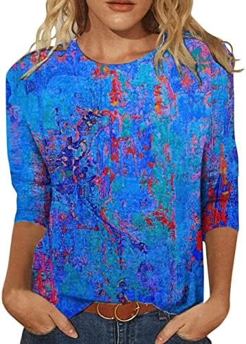 Tunic for Womens Casual Autumn Tops Floral Three Quarter Sleeve Round Neck Tee T Shirt Womens Long Sleeve Tops