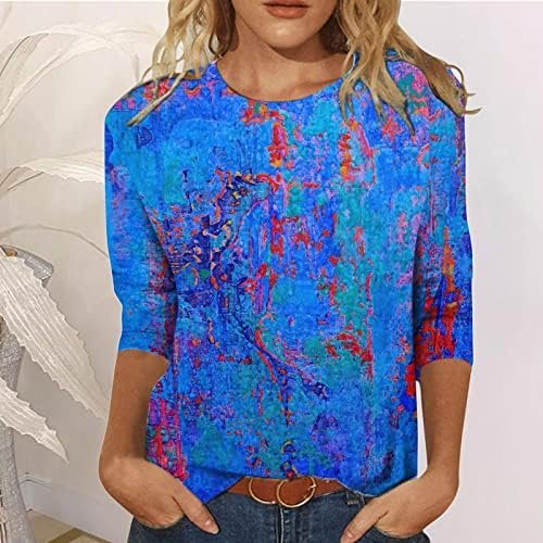 Tunic for Womens Casual Autumn Tops Floral Three Quarter Sleeve Round Neck Tee T Shirt Womens Long Sleeve Tops